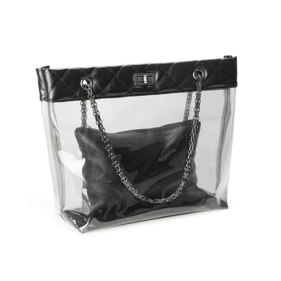 Candy Color 2 In 1 Chain Strap Clear Handbags Transparent Tote Purses :[ - Picture 1 of 7